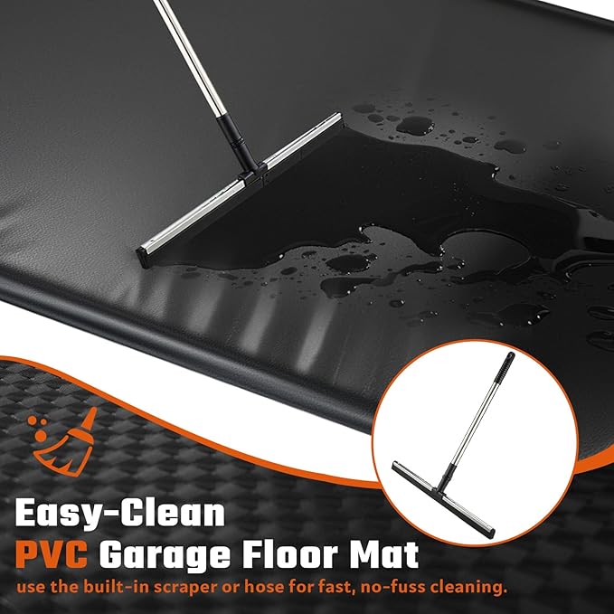 Garage Floor Mat for Under Car, 7’9” x 16’ Heavy-Duty 1000D PVC Containment Mat with Raised Edge, Waterproof Non-Slip Parking Mat for Snow, Rain, Mud, Car Garage Floor Protector for SUVs/Trucks