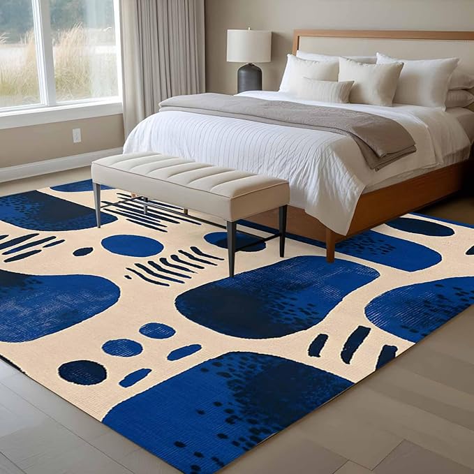 Modernism 5'x7' Area Rugs, Blue Black Geometric Abstract Style Washable Area Rugs Non-Slip Indoor Floor Mats Carpet for Living Room Bedroom Dining Room