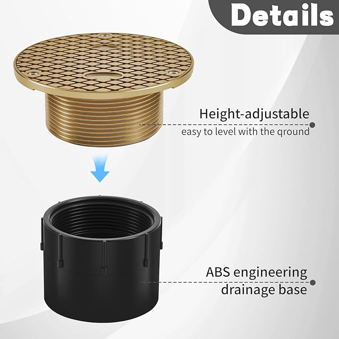 Zonon 2 Pcs Adjustable Floor Cleanout, 3-Inch ABS Wheel Connection Height-Adjustable, Nickel Top Floor Drain for Cleaning on Patios or Walkway