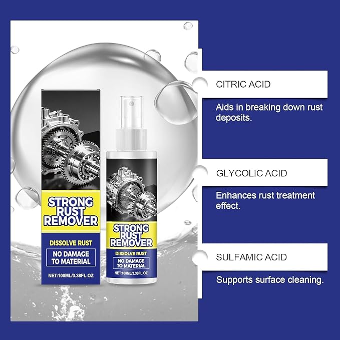 2PCS Rust Remover Spray for Metal, Upgrade Rust Remover for Metal, Multipurpose Rust Stain Remover, Heavy Duty Metal Cleaner for Vehicles, Tools, Chains, Iron Out Rust Stain Remover