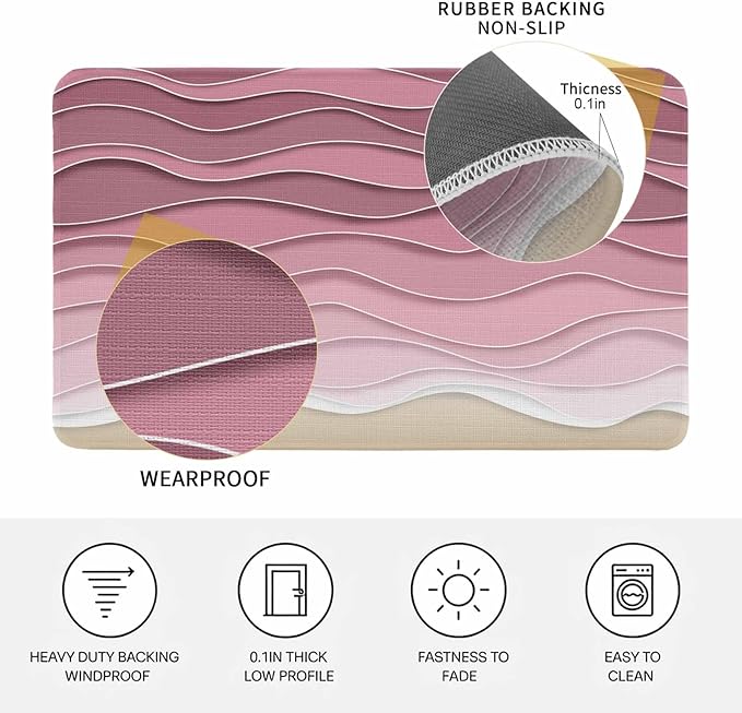 Ocean Waves Doormat Abstract Spray Beach Non Slip Low Profile Rubber Door Mat Washable Absorbent Indoor Front Door Mat Entryway Rug Entrance Carpet 18x30 Inch