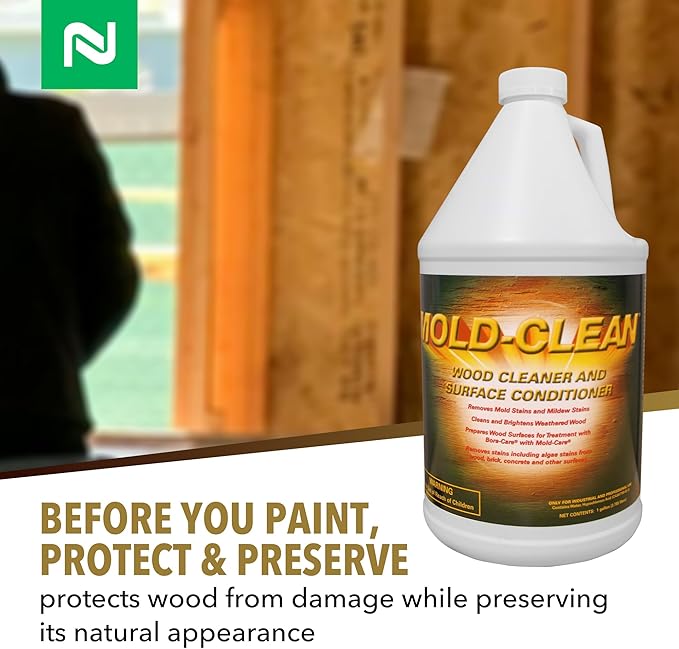 Nisus MOLD-CLEAN Wood Cleaner and Surface Conditioner, Ready-to-Use, Removes Stains on Wood, Concrete, Decks, Siding, Plastic Furniture, 1 Gallon