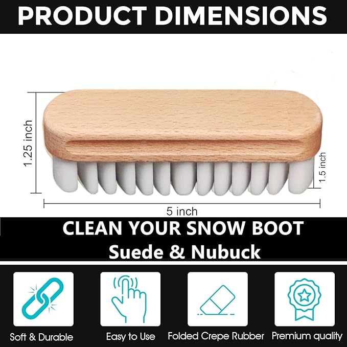 Crepe Suede Rubber Brush for Cleaning Snow Boots – 2025 Upgrade No Water Needed, Wood Handle for Dry Cleaning & Maintaining Suede & Nubuck Leather – Gentle & Effective for Boots, Shoes, Sneakers