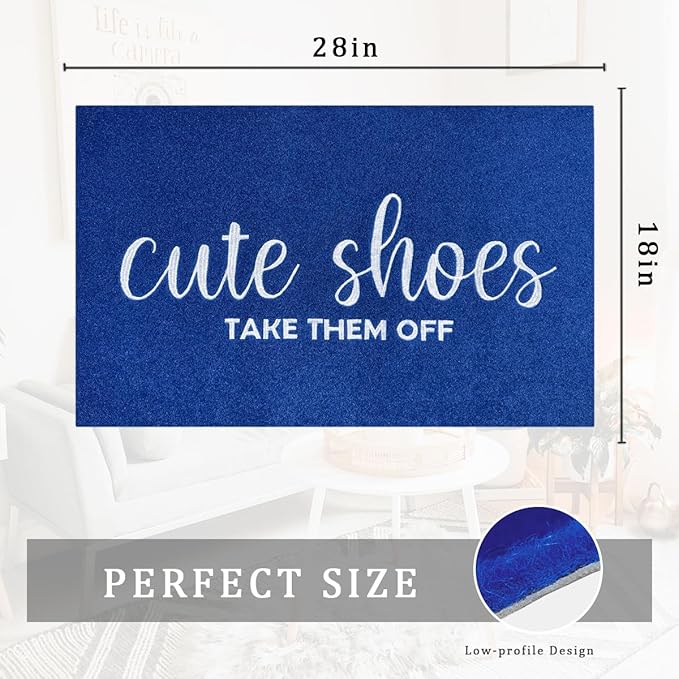 Outdoor Welcome Mat for Funny Outside Home Entry Mats Cute Shoes Take Them Off Entryway for Bedroom Shoe Scraper Non Slip Mats for Front Home Door Outside Blue