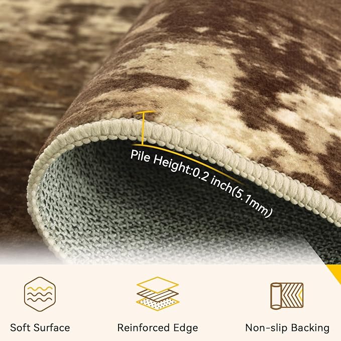 RELEANY Washable Area Rugs 5'x7' Non-Slip Modern Abstract Soft for Living Room Entryway Bedroom Nursery, Print Pattern, Brown Tan Beige Coffee
