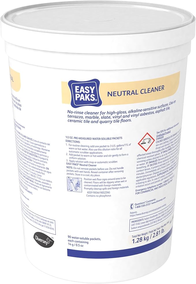 Diversey 990653 Easy Paks Neutral Cleaner, Cleans High Traffic Glossy Floors, Dissolving Pods with Pine Scent, 90-Paks, 1-Tub (Pack of 2)