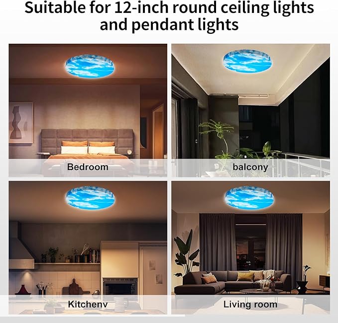 12" Ceiling Light Cover, 1 Pcs Flush Mount Light Fixture Cover, Fabric Ceiling Light Fixture Cover, Light Filters (Cloudy)