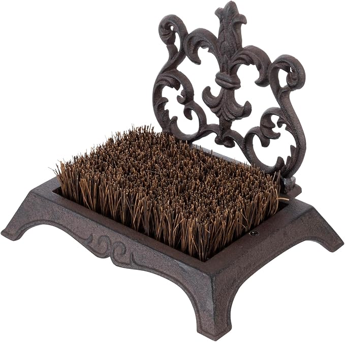 MyGift Heavy Duty Shoe Brush Outdoor, Boot Scraper Scrubber, Boot Mud Cleaning Dirt Remover Brush for Porch, Rustic Dark Brown Cast Iron with Vintage Baroque Scrollwork Design