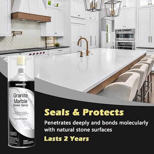 NADAMOO 2K Granite & Marble Sealer Spray, 2-Parts Formula Sealant with Stronger Adhesion and Enhanced Wear Resistance, Seal & Protect Kitchen & Bath Surfaces, Clear, 2 Cans