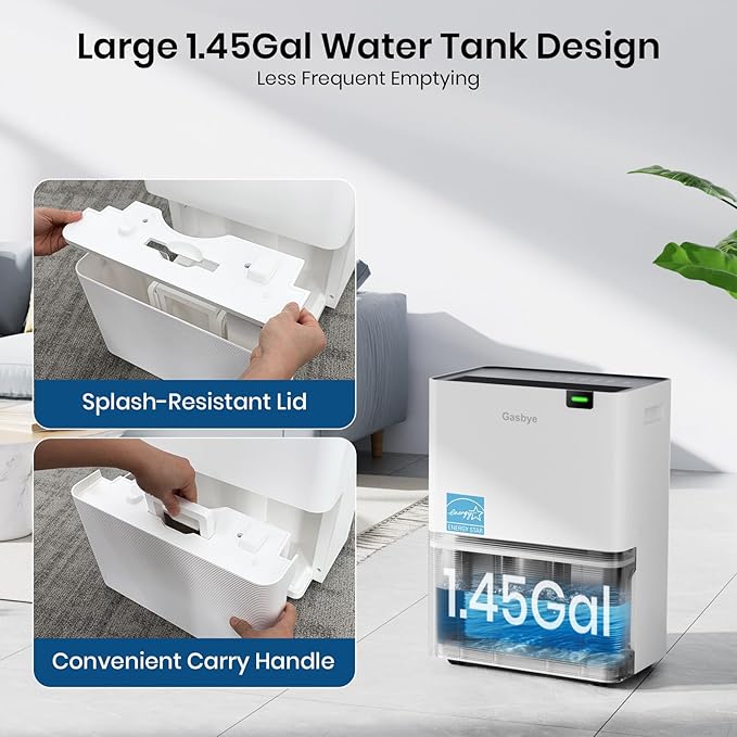 Gasbye Energy Star 2026 Dehumidifier with [𝗥𝗲𝗽𝗹𝗮𝗰𝗲𝗮𝗯𝗹𝗲 Pump] for Basement – [44dB Quiet, Easy to Clean & Clog-Free], Max 75 Pints/Day, 16.5ft Drain Hose, Auto Shut-Off, Auto-restart, White