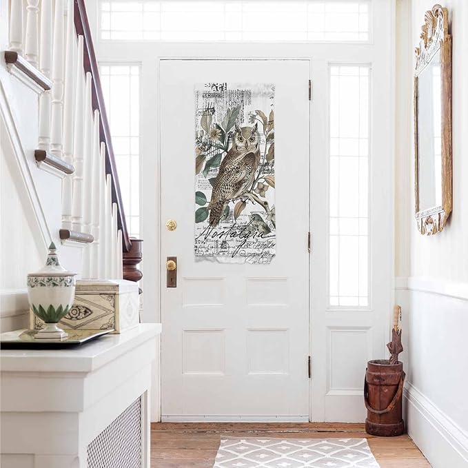 French Door Curtain Panel for Front Door, Black White Bird Owl Envelope Postmark Slidelight Door Curtains with Tieback Light Filtering Privacy Panels for Doorway Entryway 25"x 40"