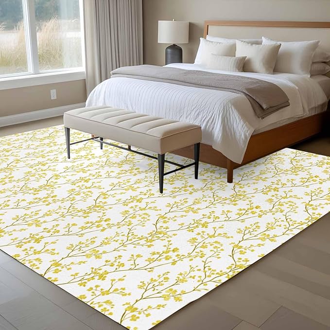Flowers 5'x7' Area Rugs, Branches Washable Area Rugs Non-Slip Indoor Floor Mats Carpet for Living Room Bedroom Dining Room