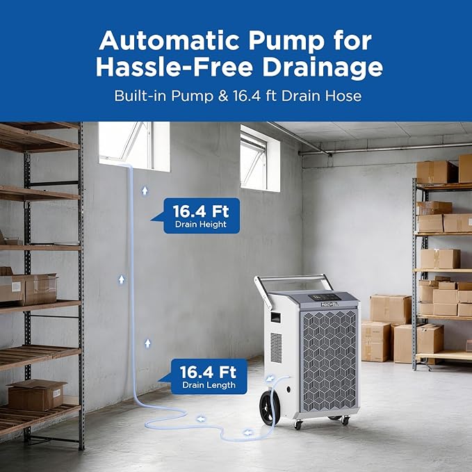 200 Pints Commercial Dehumidifier with Pump and Drain Hose for Basements, Heavy Duty Commercial Grade Dehumidifiers for Large Spaces, Warehouse, Industry Water Damage Unit, Auto Defrost