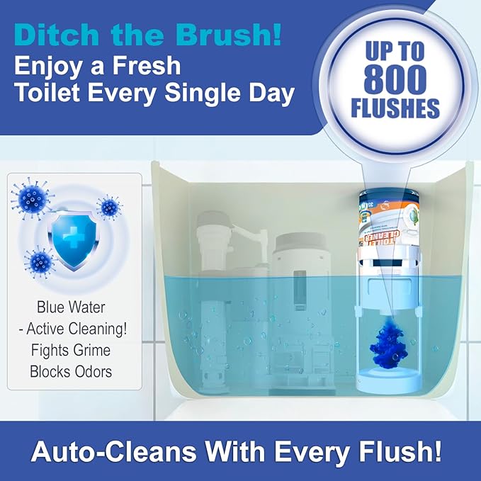 eHouse Automatic Toilet Cleaner with Refill — Flush-Activated Toilet Bowl Cleaner, Household Cleaning Solution - Toilet Cleaners for Hard Water, Removes Rust & Limescale, Fresh Apple Scent.