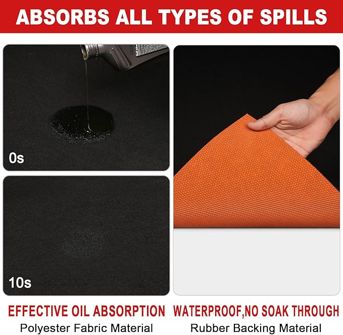 Extra-Large Garage Mat 22' x 8'10" - Durable Oil Mat for Garage Mats for Floor Under Car, Washable Garage Rug, Absorbent Floor Mats with Waterproof Liner, Garage Carpet, Oil Change Pad, Car Rug
