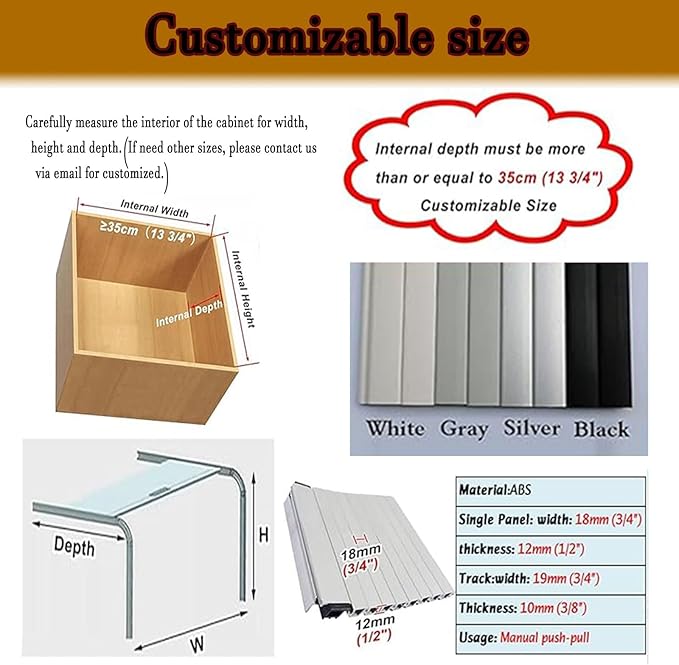 White ABS Kitchen Cabinet Tambour Door,Wxh_22x40 (55.9x101.6cm) Flexible Roll Up Partition Gate Window, Privacy Roller Door， Retractable Closet Doors with Track for Cupboard Vanity Cabinet