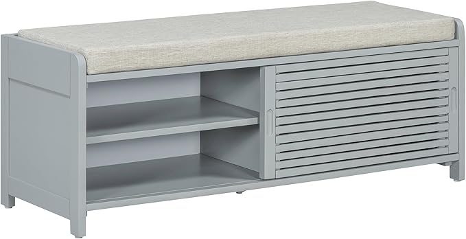 Knocbel Entryway Storage Bench with Sliding Doors and 1 Shelf, Living Room Entrance Hallway Foyer Shoe Bench Bedroom End of Bed Bench, 220lbs Weight Capacity (Retro Grey 2-Door)