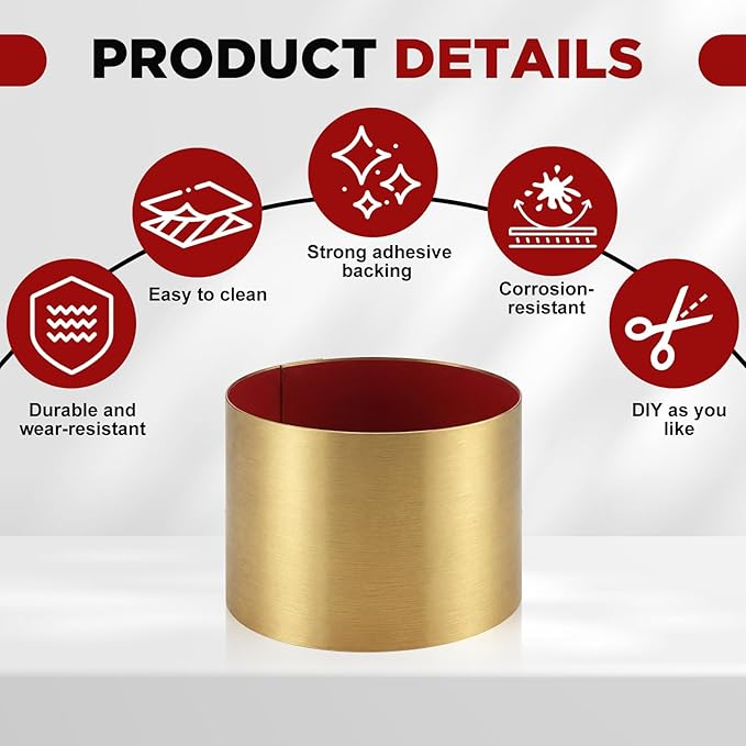 3 Pack 8 x 34 Inch Stainless Steel Kick Plate for Protection Decoration DIY Self Adhesive Metal Kick Plates for Interior or Exterior Wall Kitchen Cupboard Dishwasher(Gold)