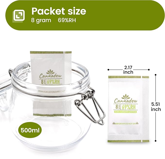 69% RH, 8g (30 Pack) Cannadew Humidity Packs Two-Way Humidity Control Pack – Moisture Absorbers & Hydration Packets for Curing and Storage