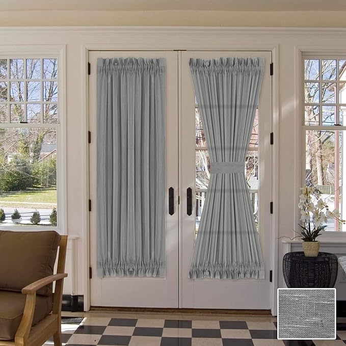 H.VERSAILTEX Sheer Door Curtain Closet Linen Textured Curtains Sheer Doorway Light Filtering Voile Patio Glass Doors Rod Pocket Curtain French Door, 52 x 72 inches Long, Charcoal Grey, 1 Panel