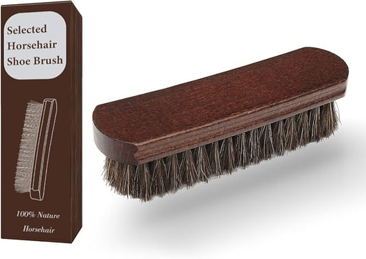 Professional 100% Horsehair Shoe Brush Premium Soft Horsehair Dauber Applicators for Leather Shoes, Boots, Coats & Purses, Curved Handle for Comfortable Grip, Perfect for Leather Shine & Polish