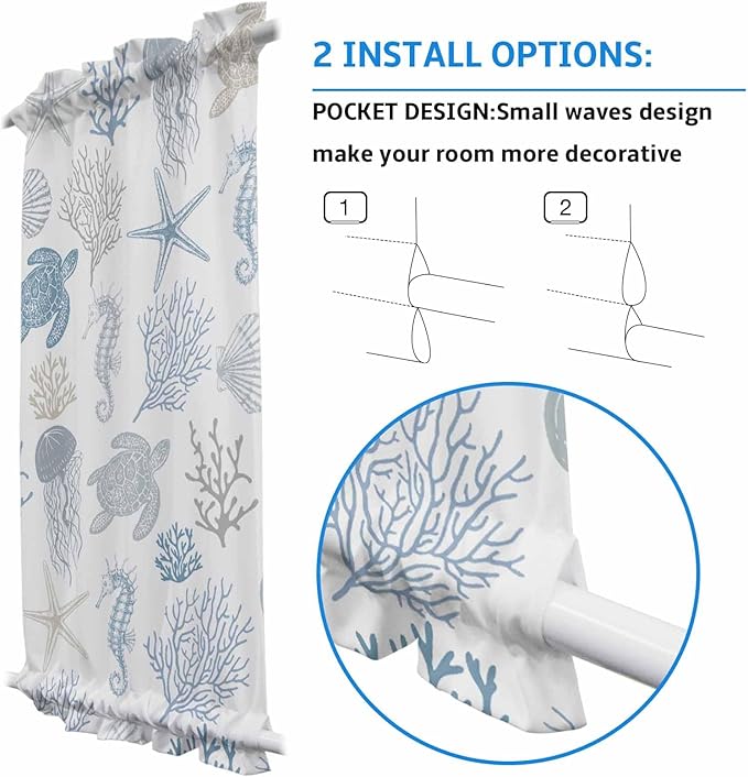French Door Curtain Panel for Front Door, Summer Marine Life Coral Sea Turtle Shell Jellyfish Slidelight Door Curtains with Tieback Light Filtering Privacy Panels for Doorway Entryway 25"x 40"