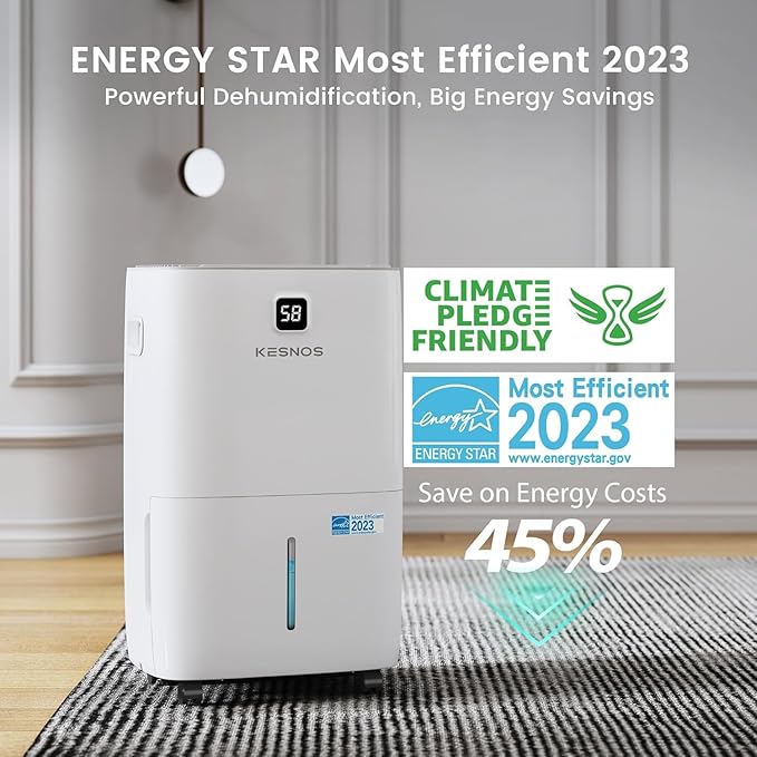 Kesnos 150 Pints Dehumidifier for Basement & Home with Drain Hose, Front LED Display and 2.11 Gal Water Tank, Ideal for Spaces up to 7,500 Sq. Ft., Featuring Auto Defrost & Timer