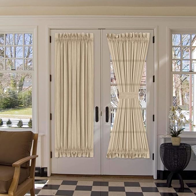 H.VERSAILTEX Linen French Door Curtains Privacy Light Reducing Door Curtain with Tieback Rod Pocket Curtain 1 Panel for Glass Door Feature Open Weave Textured Linen