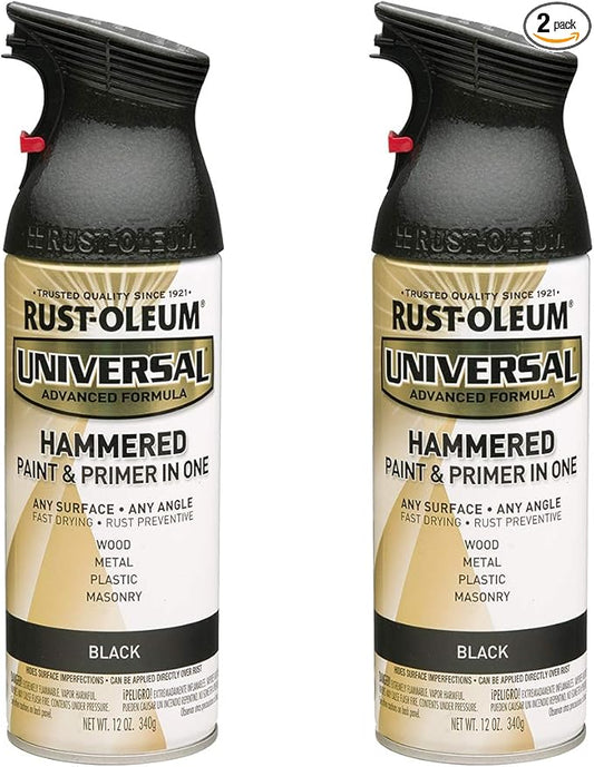 Rust-Oleum 245217-2PK Universal All Surface Hammered Spray Paint, 12 oz, Black, 2 Pack