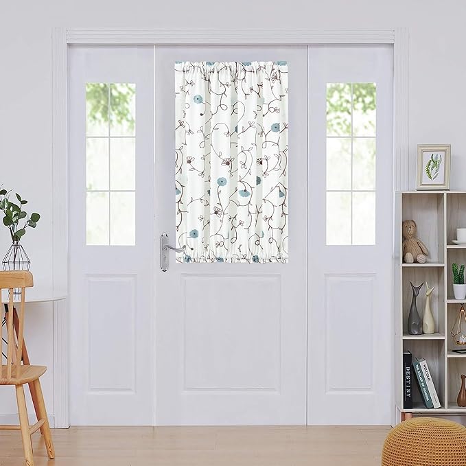 VOGOL Curtains for French Door, 36 x 40 Inches Blue Flower Pattern Sliding Door Panels, 1 Piece Rod Pocket Decorative Drapery for Entry Door