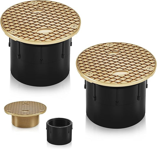 Zonon 2 Pcs Adjustable Floor Cleanout, 3-Inch ABS Wheel Connection Height-Adjustable, Nickel Top Floor Drain for Cleaning on Patios or Walkway