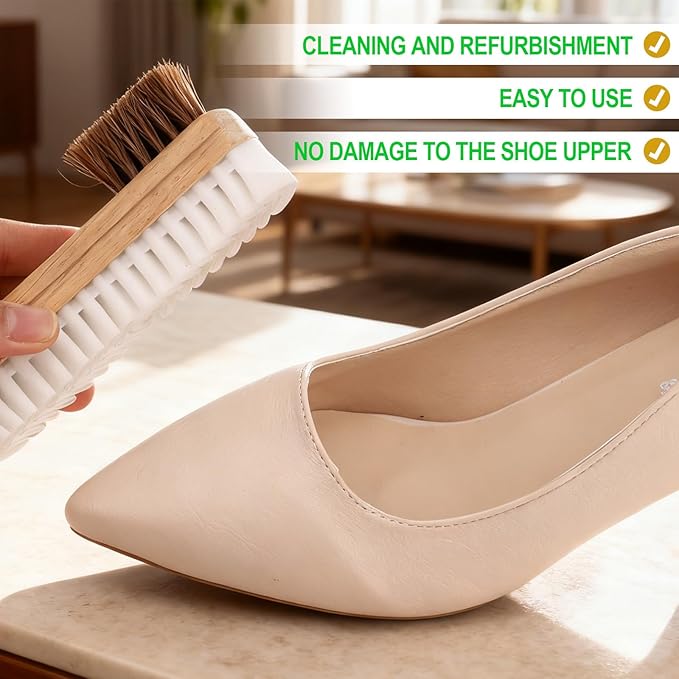 2-in-1 Suede Shoe Cleaner Brush with Eraser, Wooden Handle Suede & Nubuck Cleaning Brush for Shoes Bags Jackets