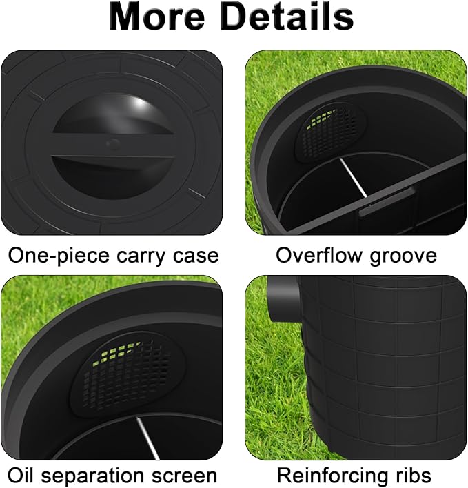 Commercial Grease Trap, Lightweight PE Plastic Grease Interceptor Trap Side Inlet Waste Oil Water Separator for Kitchen Sink Restaurant Wastewater Easy Install