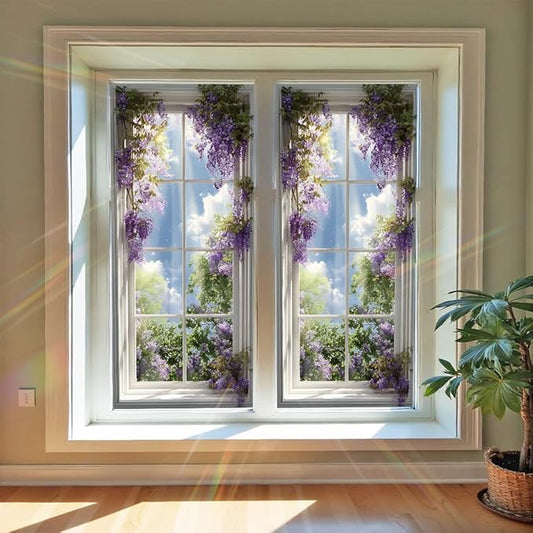 Window Privacy Film 17x39 Inch Wisteria Flower Design Peel and Stick Static Cling Decorative Window Film for Living Room Bedroom Bathroom Glass Door Covering