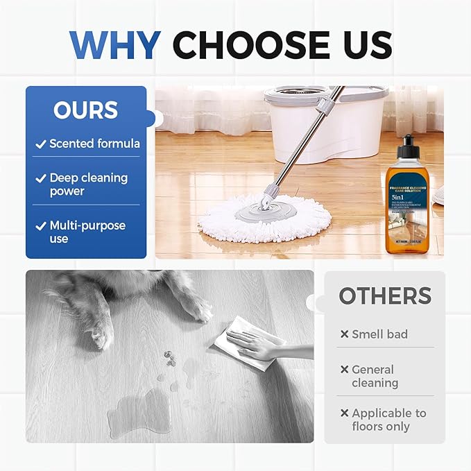 5 in 1 Floor Cleaner, 2026 New 5 in 1 Fragrance Cleaning Care Solution, Dual-Action Stain and Odor Remover for Hardwood Floors, Natural Shine for Mopping Home Kitchen Bathroom (1 Pcs)