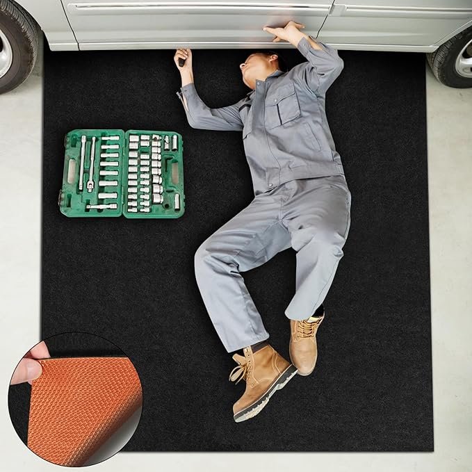 Golener Oil Spill Mat - Garage Floor Mat, Absorbent Oil Pad, Premium Maintenance Mat, Waterproof, Contain Liquid, Protect Floor from Spill & Stain, Reusable, Washable, Durable, 59”x72”, Black/Orange