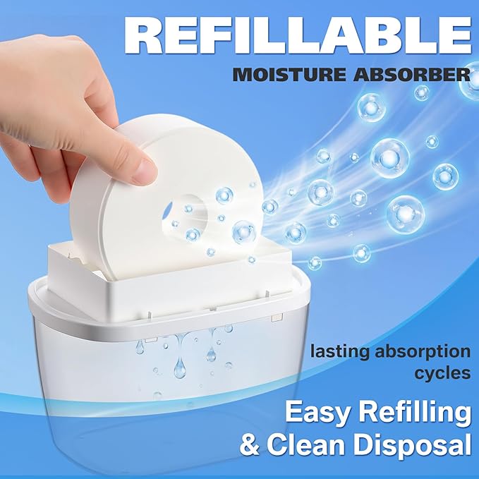 VIHOSE Moisture Absorber Dehumidifier Box with 2 Refill Moisture Absorb Tablets Fragrance-Free Calcium Chloride Humidity Remover for Closet Bathroom Kitchen Basement Storage 18.6 oz/ 550 ml Capacity
