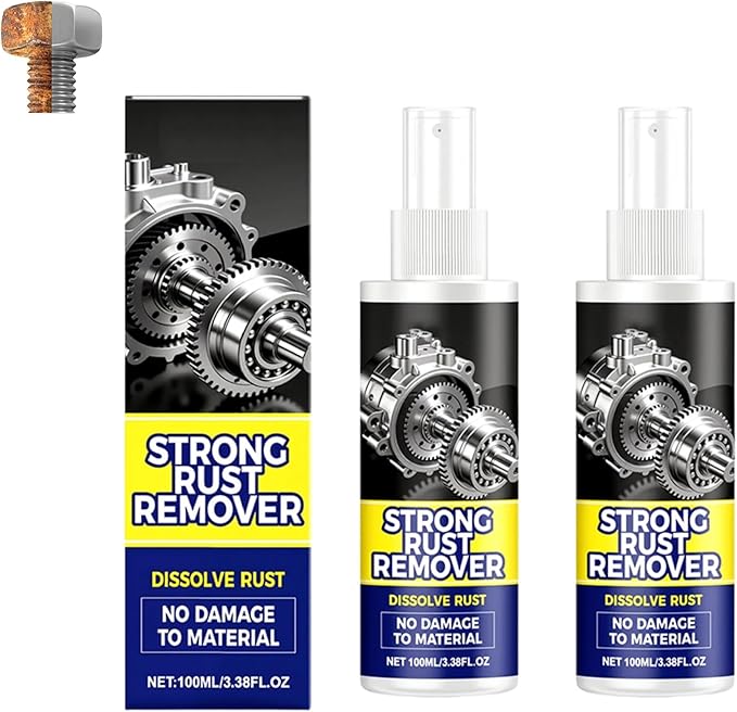 HISKI Rust Remover Spray, Multipurpose Rust Stain Remover, Rust Remover Spray for Metal, Heavy Duty Metal Cleaner for Vehicles, Tools, Chains (2PCS)