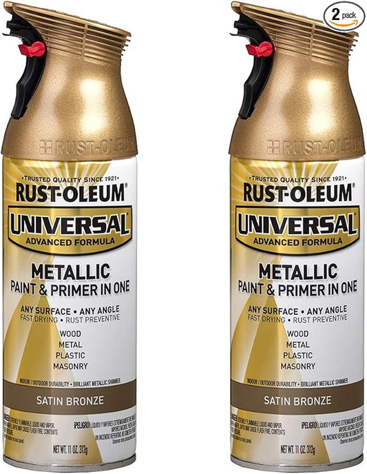 Rust-Oleum 314560-2PK Universal All Surface Metallic Spray Paint, 11 oz, Satin Bronze, 2 Pack