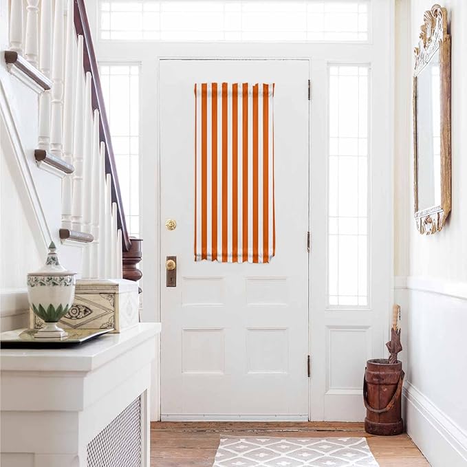 French Door Curtain Panel for Front Door, Orange White Stripe Slidelight Door Curtains with Tieback Light Filtering Privacy Panels for Doorway Entryway 25"x 40"