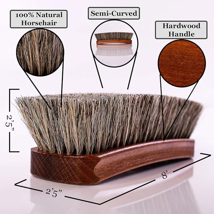 VALENTINO GAREMI Shoe Brush | Luxury Shining Polishing & Buffing Brush - Large 8 Inch | Genuine Horse Hair | Made in Germany