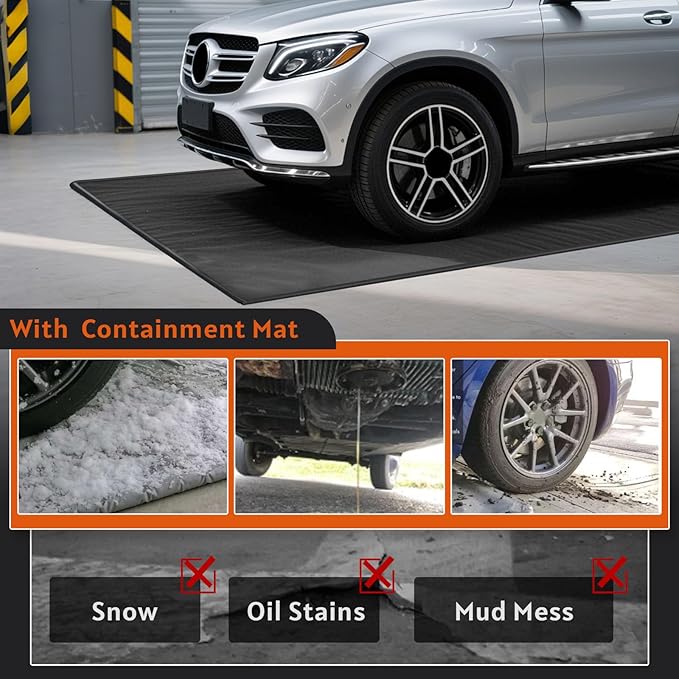 Garage Floor Mat for Under Car, 7’9” x 18’ Heavy-Duty 1000D PVC Containment Mat with Raised Edge, Waterproof Non-Slip Parking Mat for Snow, Rain, Mud, Car Garage Floor Protector for SUVs/Trucks