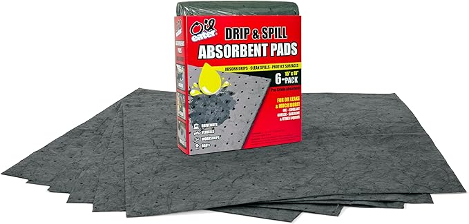 Oil Eater Drip & Spill Universal Pads - Absorbs Liquids | Soaks Oil, Grease, Coolant and Water-Based Fluids - Car, Truck, RV, Motorcycle and Tools - 6 Pack,Grey,15" x 18",AOA-BPL006-GREY