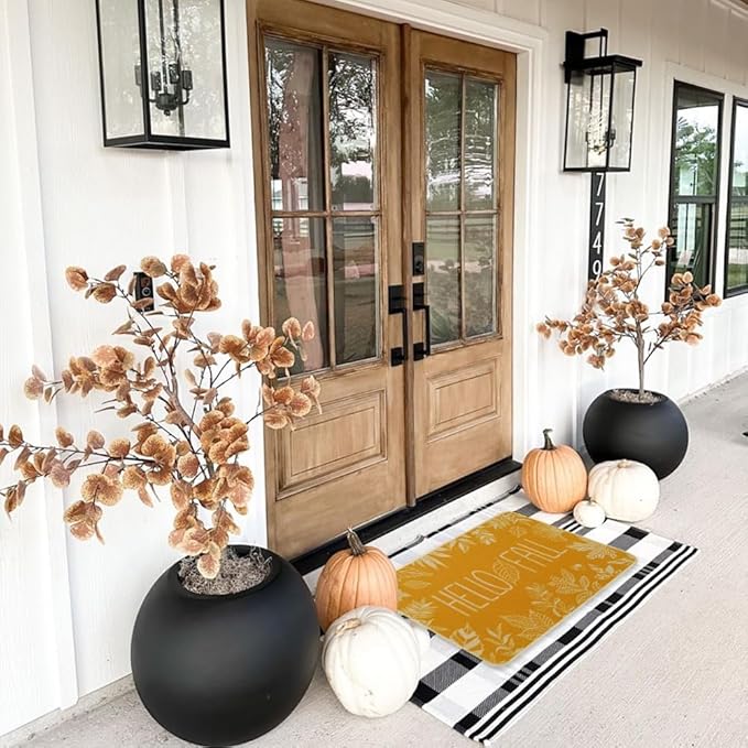 Hello Fall Door Welcome Mat,Autumn Thanksgiving Orange Outdoor Rug Leaves Decor Floor Non-Slip Entrance Mat for Home Kitchen Bathroom 17x29 Inch(Orange1)
