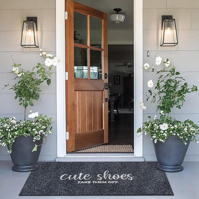 Welcome Mats for Front Door Mats Cute Shoes Take Them Off for Home Entrance with Rubber Backing Mats Heavy Duty Entryway Doormat for Floor Laundry Rooms Mudrooms Garage 47 x 18 Grey