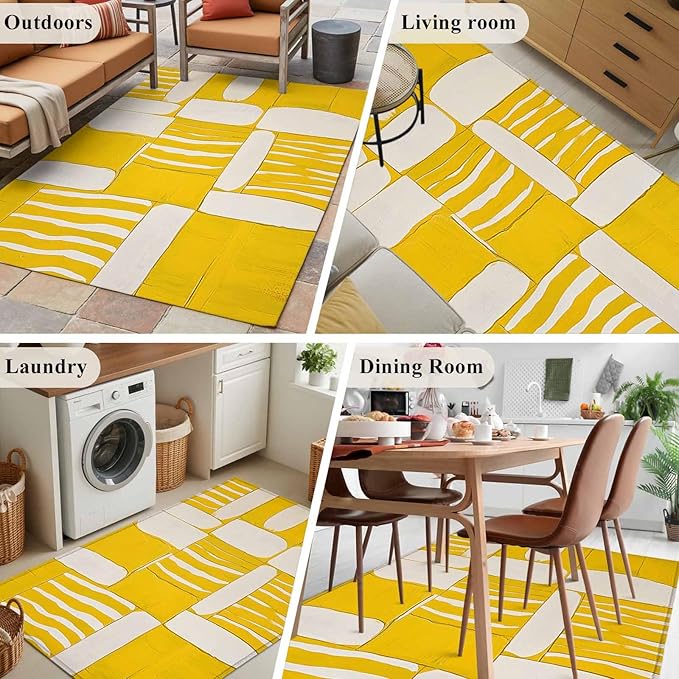 Impressionist Style Area Rugs 2.7'x5', Yellow Abstract Blurred Color Washable Area Rugs Non-Slip Indoor Floor Mats Carpet for Living Room Bedroom Dining Room