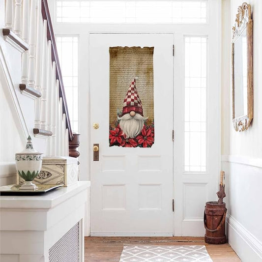 Christmas French Door Curtain Panel for Front Door, Vintage Letter Paper Xmas Dwarf Poinsettia Slidelight Door Curtains with Tieback Light Filtering Privacy Panels for Doorway Entryway 25"x 40"
