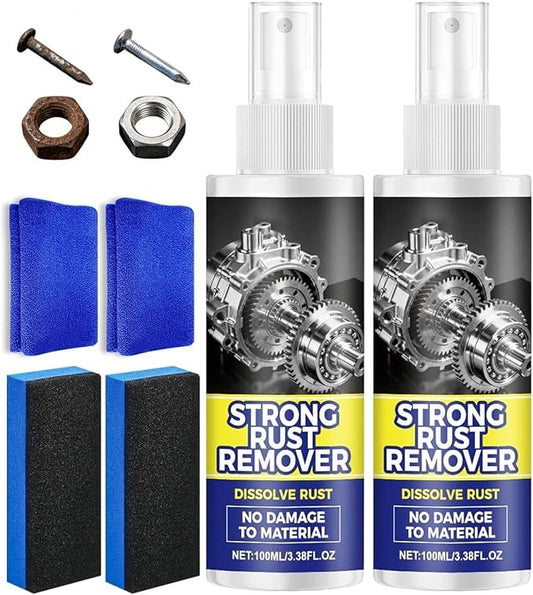 2PCS Rust Remover Spray for Metal, Multipurpose Rust Stain Remover, Heavy Duty Metal Cleaner for Metals, Vehicles, Tools, Chains