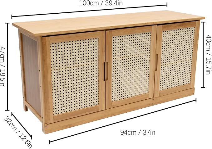 Shoe Storage Bench,Rattan Shoe Bench,Shoe Storage Bench Organizer,Entryway Shoe Bench with Plastic Rattan Doors,Shoe Rack Organizer Adjtable Shelves,Shoe Rack Organizer Space,for Bedroom