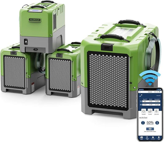 ALORAIR 180 PPD Commercial Dehumidifiers with Smart WiFi, Crawl Space Basement dehumidifier with Pump, Industry Water Damage Unit, Compact, Portable, Memory Starting, (Pack of 4) Green